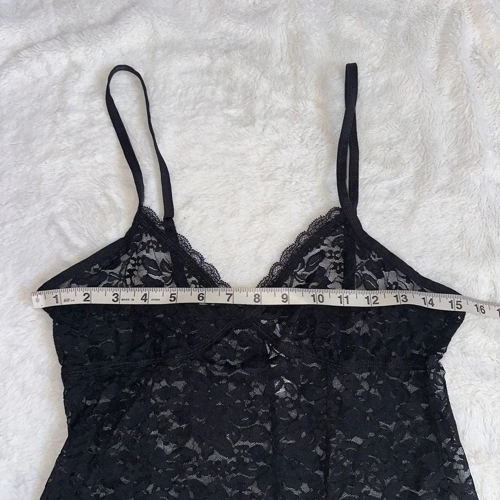 Gilligan‎ & O'Malley Lace Chemise Slip Dress M Black Sheer Lingerie Mini